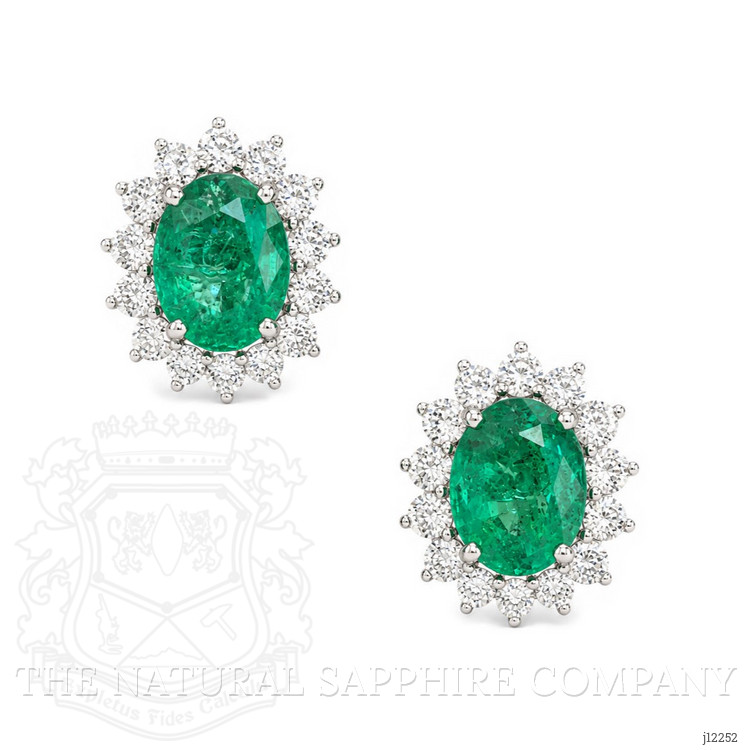 2.69 Ct.Tw. Emerald and Natural Diamond Studs Earrings, 14K White Gold
