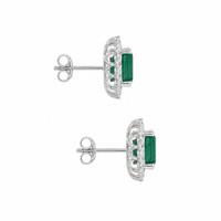 2.69 Ct.Tw.Total Carat Weight Emerald and Natural Diamond Studs Earrings, 14K White Gold Image