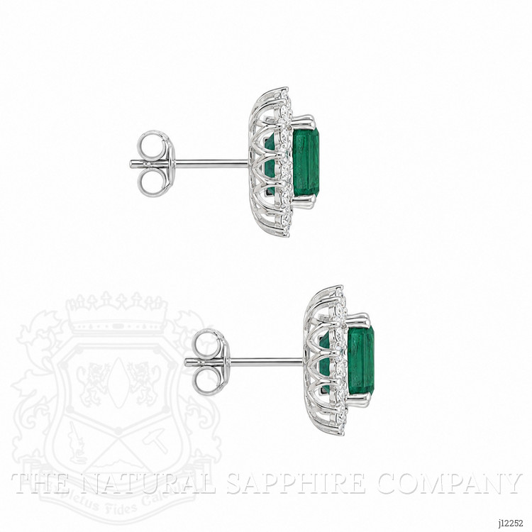 2.69 Ct.Tw. Emerald and Natural Diamond Studs Earrings, 14K White Gold
