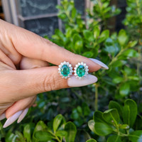 2.69 Ct.Tw.Total Carat Weight Emerald and Natural Diamond Studs Earrings, 14K White Gold Life Style