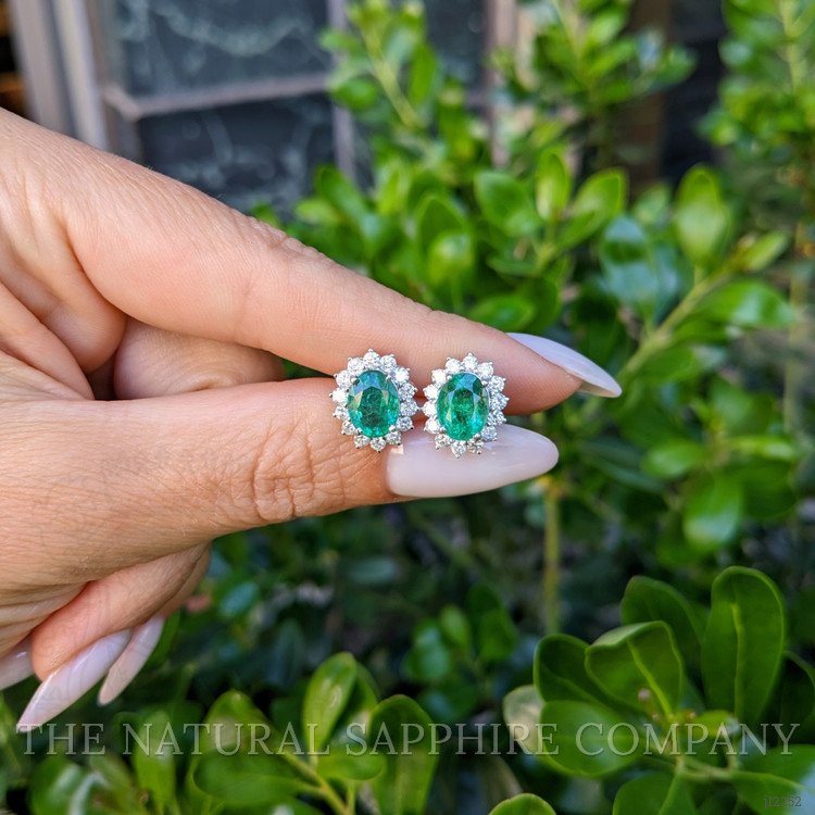 2.69 Ct.Tw. Emerald and Natural Diamond Studs Earrings, 14K White Gold