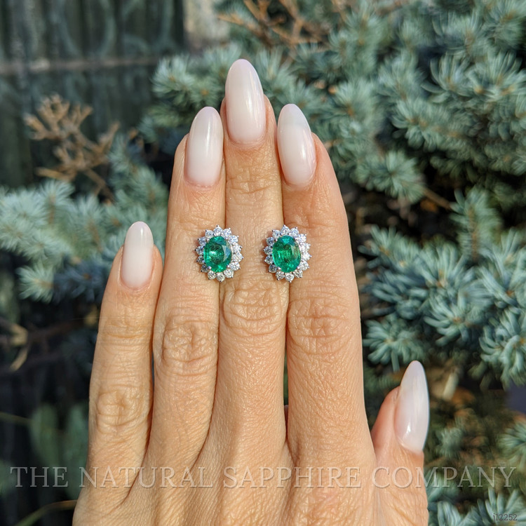 2.69 Ct.Tw. Emerald and Natural Diamond Studs Earrings, 14K White Gold