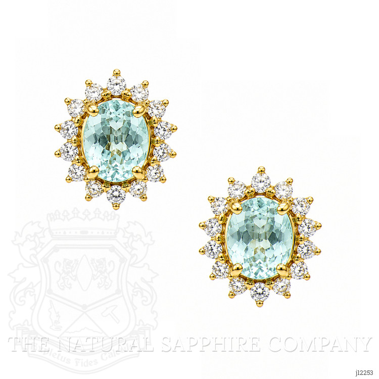 0.78 Ct.Tw. Blue Paraiba Tourmaline and Natural Diamond Studs Earrings, 14K Yellow Gold