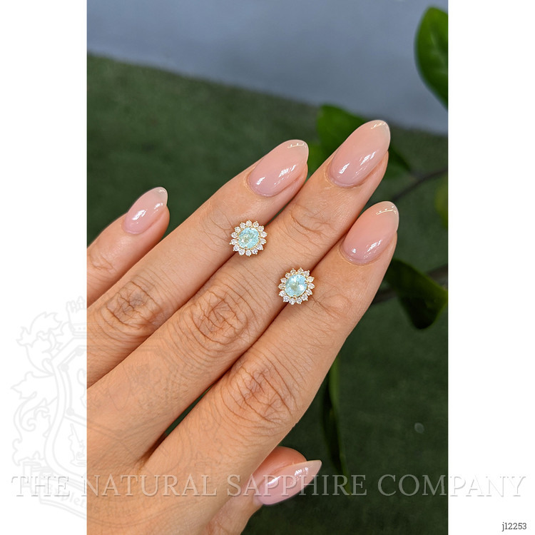 0.78 Ct.Tw. Blue Paraiba Tourmaline and Natural Diamond Studs Earrings, 14K Yellow Gold