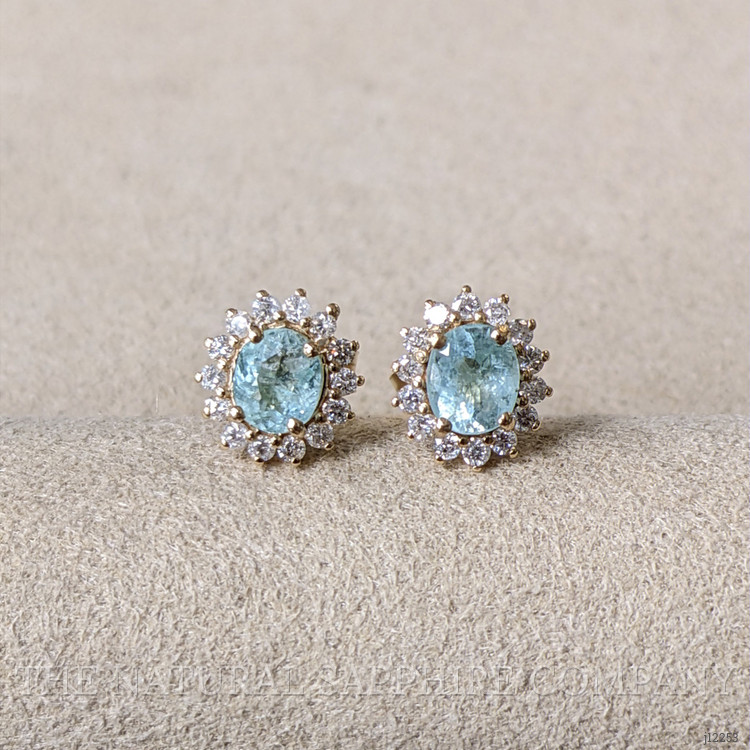 0.78 Ct.Tw. Blue Paraiba Tourmaline and Natural Diamond Studs Earrings, 14K Yellow Gold