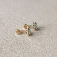 0.78 Ct.Tw.Total Carat Weight Blue Paraiba Tourmaline and Natural Diamond Studs Earrings, 14K Yellow Gold Life Style