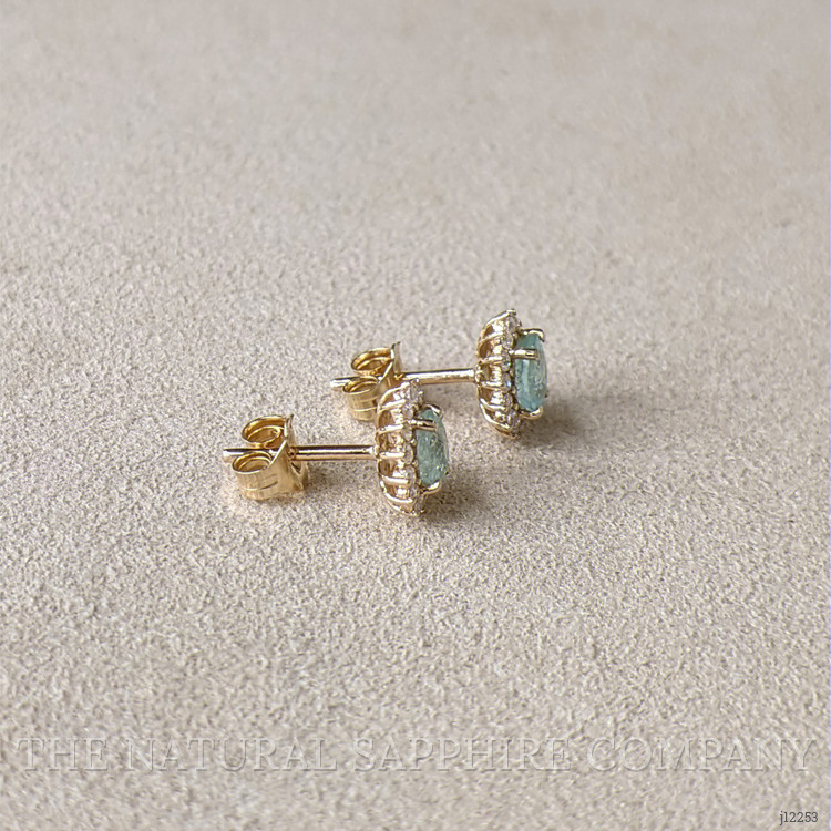 0.78 Ct.Tw. Blue Paraiba Tourmaline and Natural Diamond Studs Earrings, 14K Yellow Gold