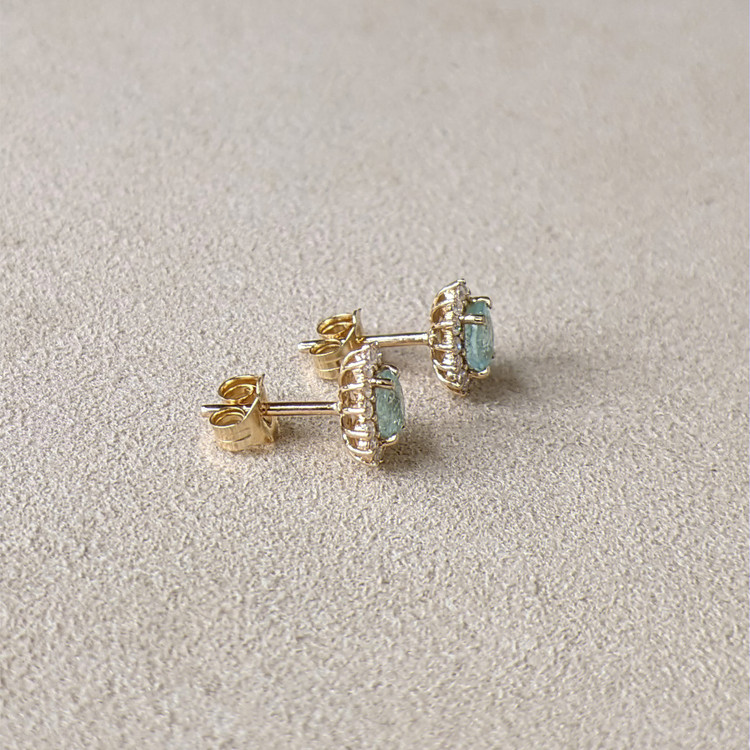 0.78 Ct.Tw. Blue Paraiba Tourmaline and Natural Diamond Studs Earrings, 14K Yellow Gold