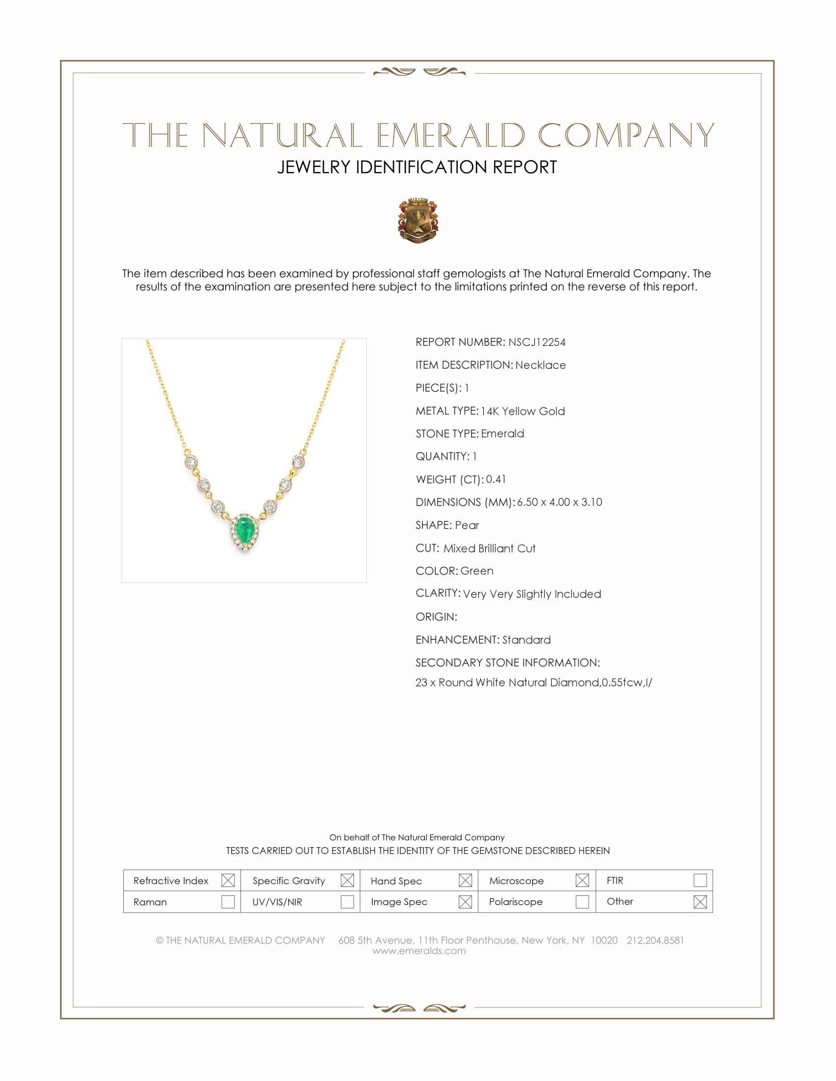 0.41 Ct. Emerald and Natural Diamond Pave Necklace, 14K Yellow Gold