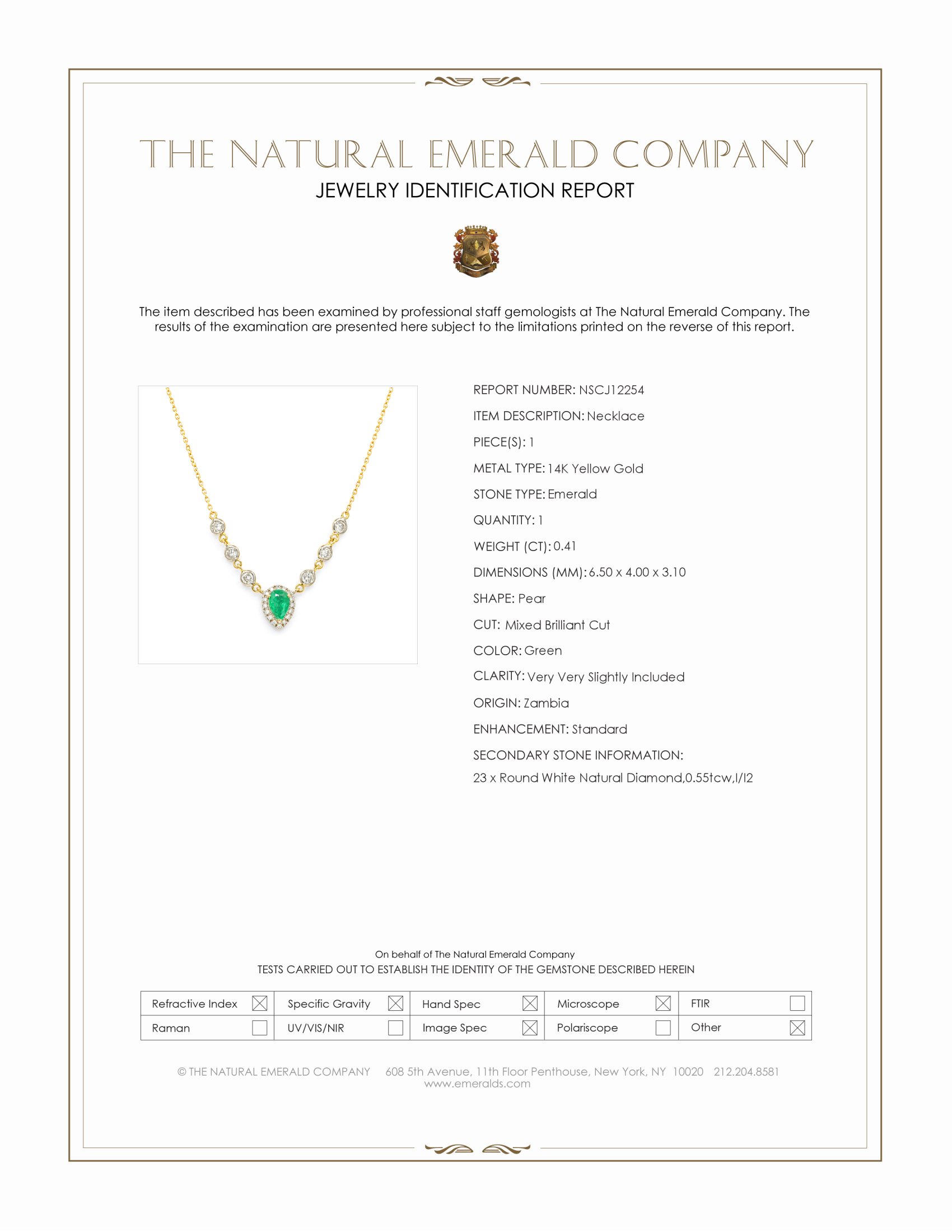 0.41 Ct. Emerald and Natural Diamond Pave Necklace, 14K Yellow Gold