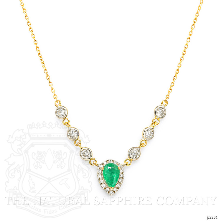 0.41 Ct. Emerald and Natural Diamond Pave Necklace, 14K Yellow Gold