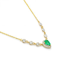 0.41 Ct. Emerald and Natural Diamond Pave Necklace, 14K Yellow Gold Image
