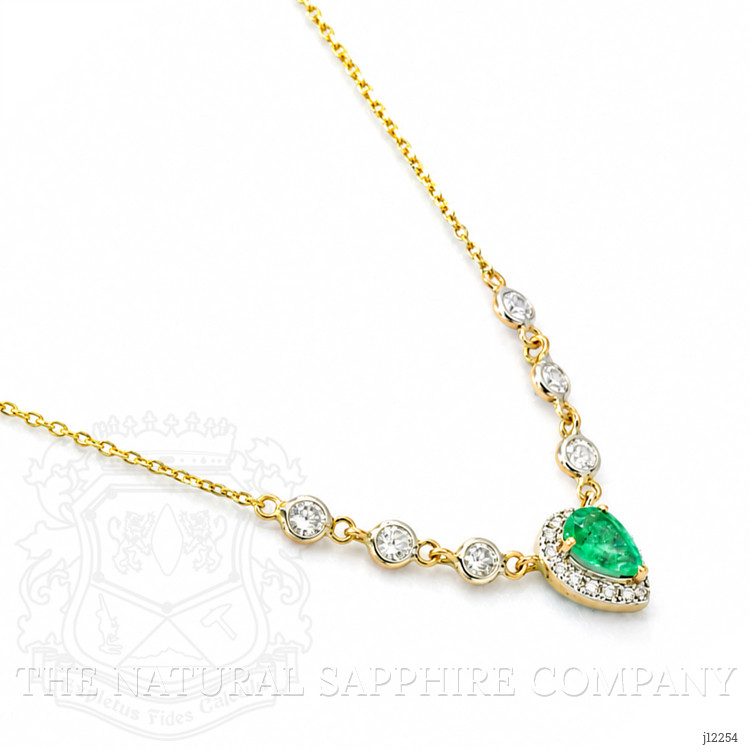 0.41 Ct. Emerald and Natural Diamond Pave Necklace, 14K Yellow Gold