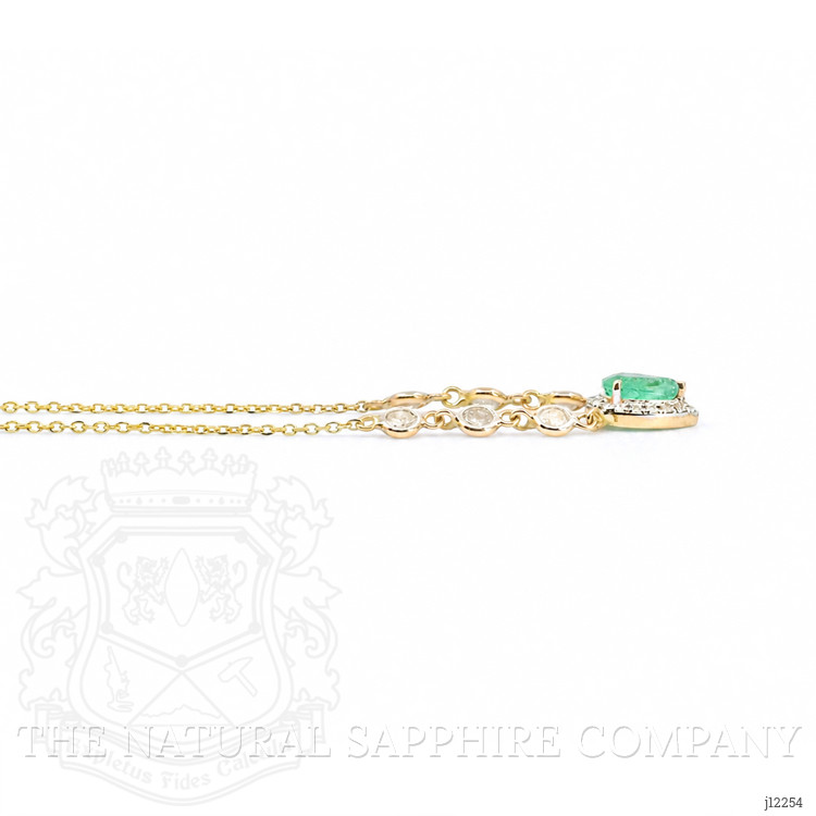 0.41 Ct. Emerald and Natural Diamond Pave Necklace, 14K Yellow Gold