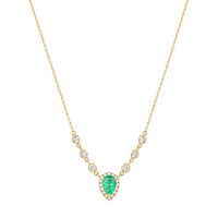 0.41 Ct. Emerald and Natural Diamond Pave Necklace, 14K Yellow Gold Image