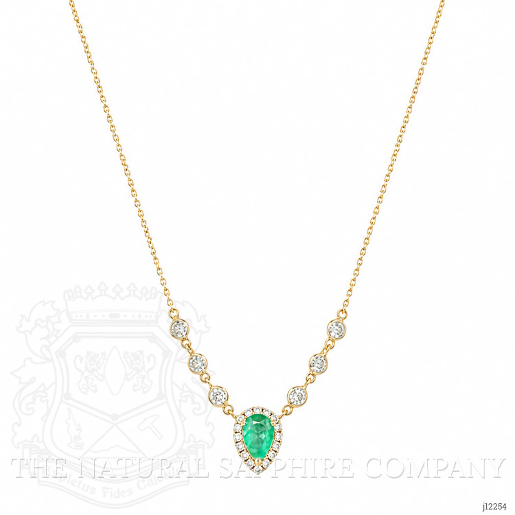 0.41 Ct. Emerald and Natural Diamond Pave Necklace, 14K Yellow Gold