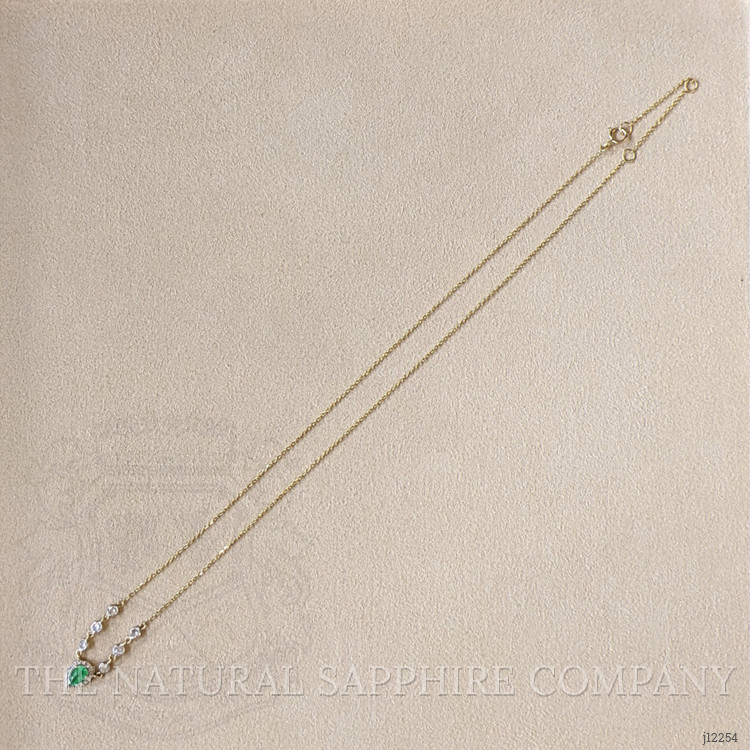 0.41 Ct. Emerald and Natural Diamond Pave Necklace, 14K Yellow Gold
