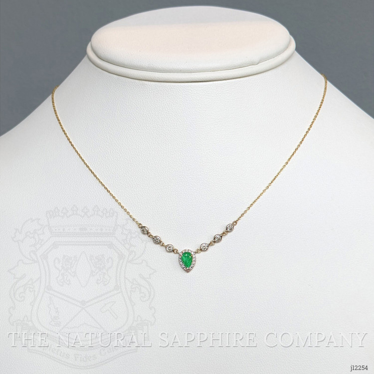 0.41 Ct. Emerald and Natural Diamond Pave Necklace, 14K Yellow Gold