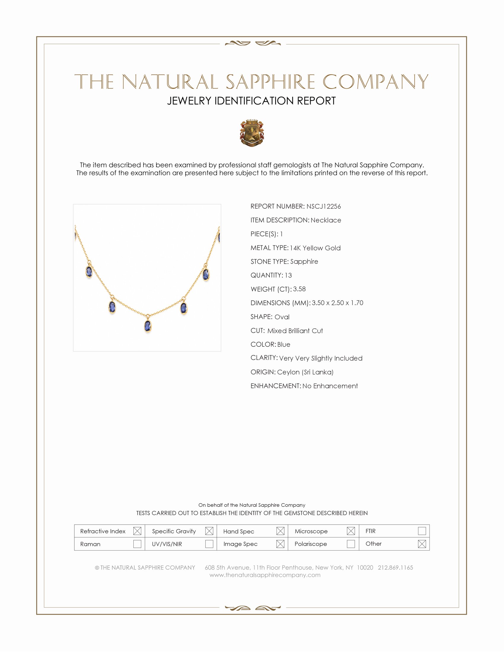 3.58 Ct. Blue Sapphire Bezel Necklace, 14K Yellow Gold