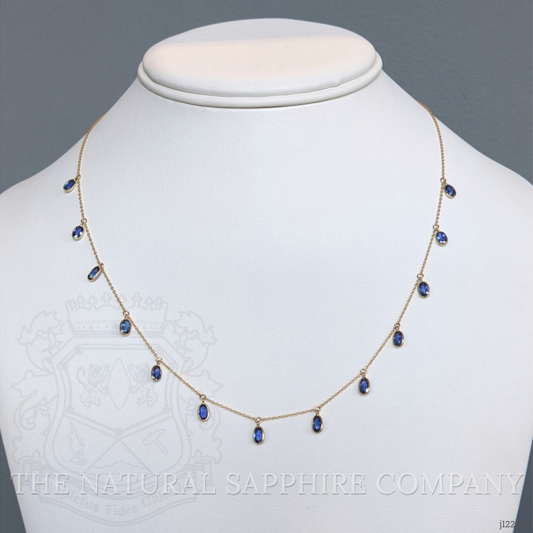 3.58 Ct. Blue Sapphire Bezel Necklace, 14K Yellow Gold