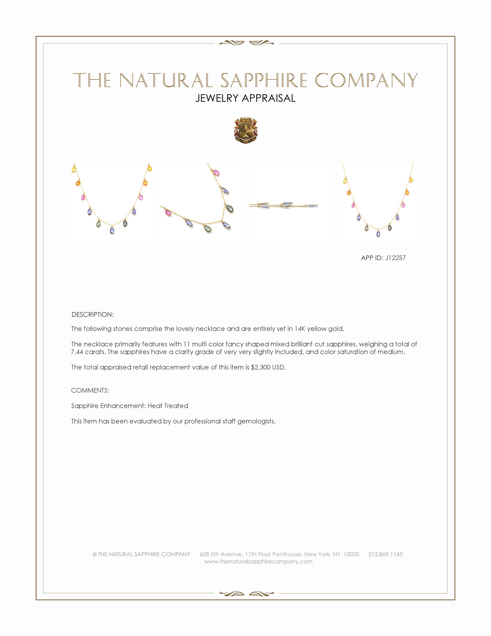 7.44 Ct. Multi Color Sapphire Bezel Necklace, 14K Yellow Gold