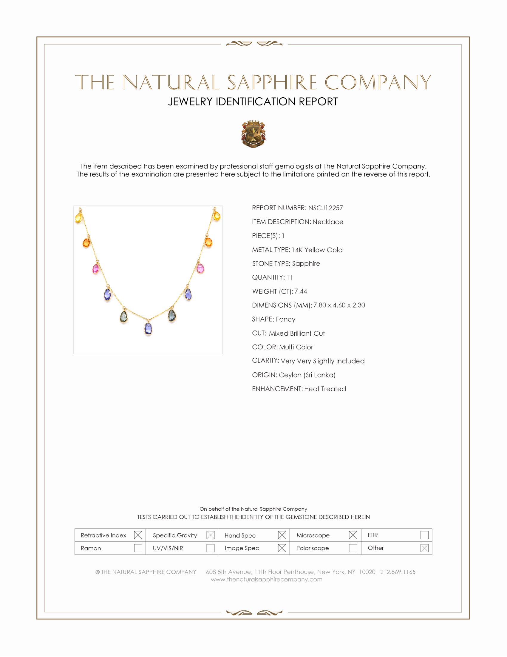 7.44 Ct. Multi Color Sapphire Bezel Necklace, 14K Yellow Gold