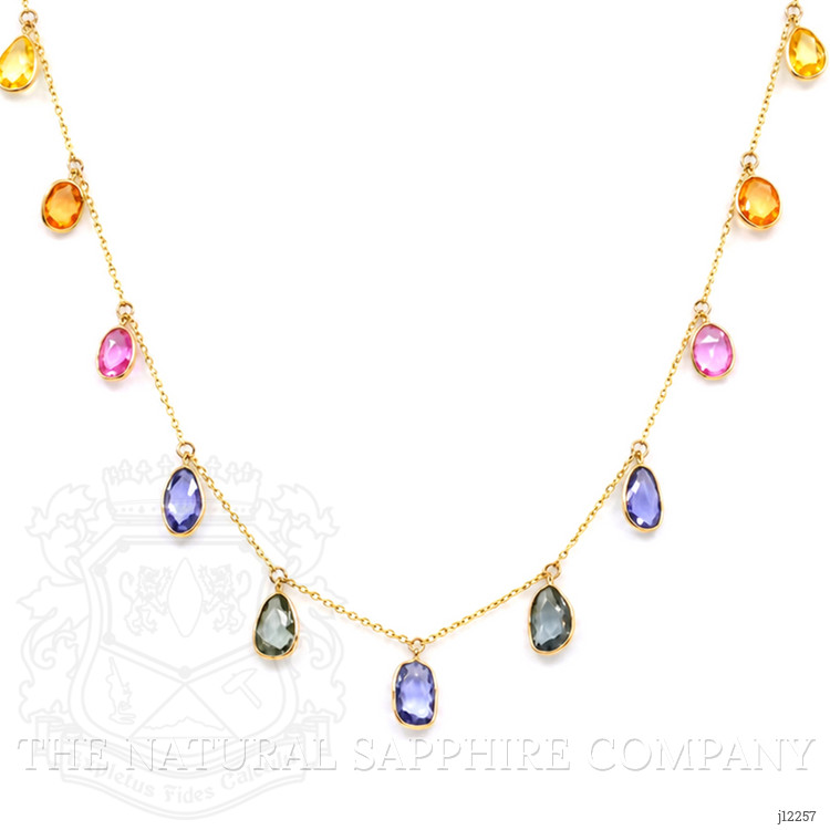 7.44 Ct. Multi Color Sapphire Bezel Necklace, 14K Yellow Gold
