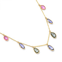 7.44 Ct. Multi Color Sapphire Bezel Necklace, 14K Yellow Gold Image