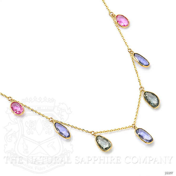 7.44 Ct. Multi Color Sapphire Bezel Necklace, 14K Yellow Gold