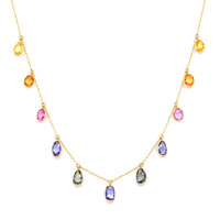 7.44 Ct. Multi Color Sapphire Bezel Necklace, 14K Yellow Gold Image