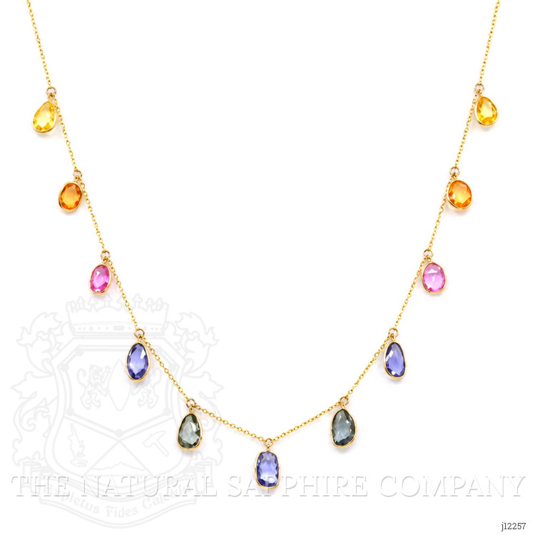 7.44 Ct. Multi Color Sapphire Bezel Necklace, 14K Yellow Gold