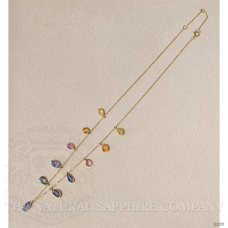 7.44 Ct. Multi Color Sapphire Bezel Necklace, 14K Yellow Gold