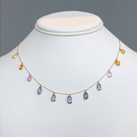 7.44 Ct. Multi Color Sapphire Bezel Necklace, 14K Yellow Gold Life Style