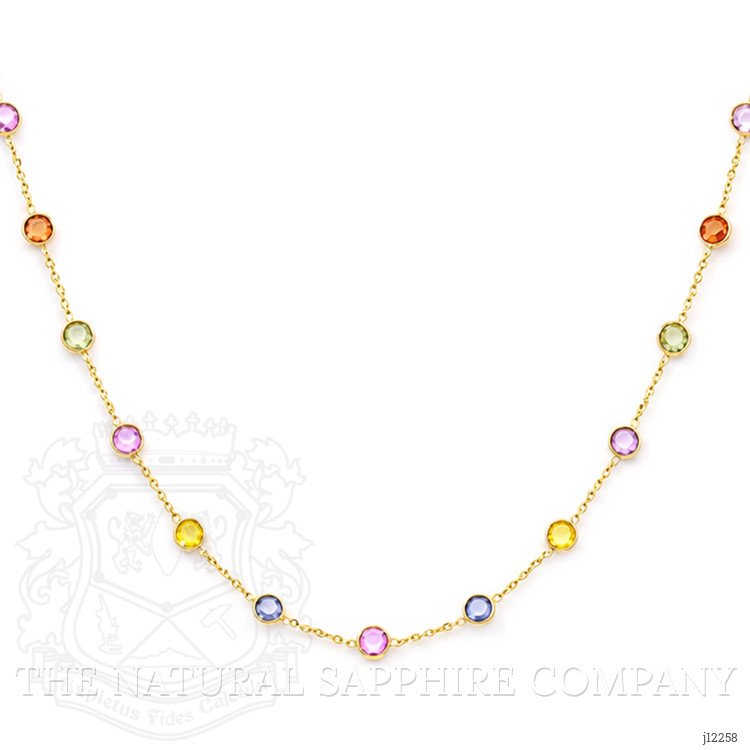 3.61 Ct. Multi Color Sapphire Bezel Necklace, 14K Yellow Gold