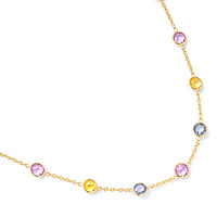 3.61 Ct. Multi Color Sapphire Bezel Necklace, 14K Yellow Gold Image