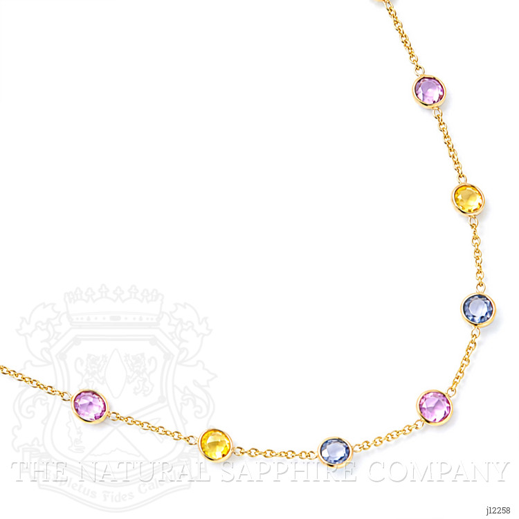 3.61 Ct. Multi Color Sapphire Bezel Necklace, 14K Yellow Gold