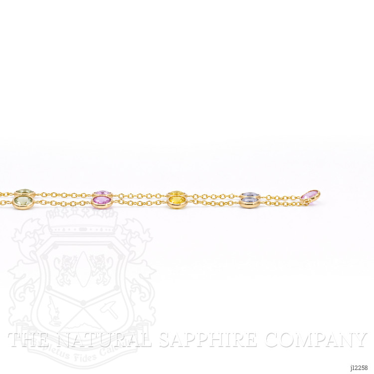 3.61 Ct. Multi Color Sapphire Bezel Necklace, 14K Yellow Gold