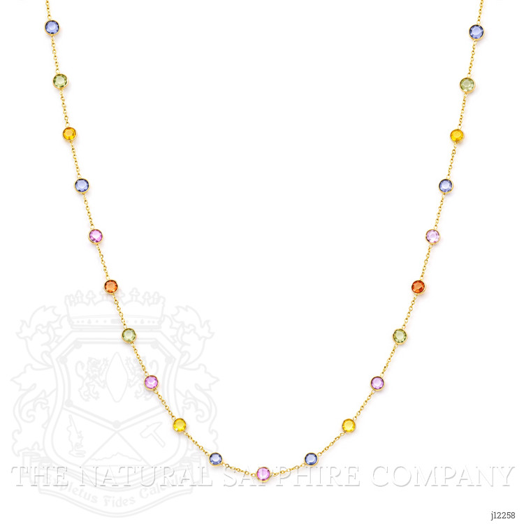 3.61 Ct. Multi Color Sapphire Bezel Necklace, 14K Yellow Gold