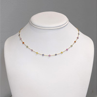 3.61 Ct. Multi Color Sapphire Bezel Necklace, 14K Yellow Gold Life Style