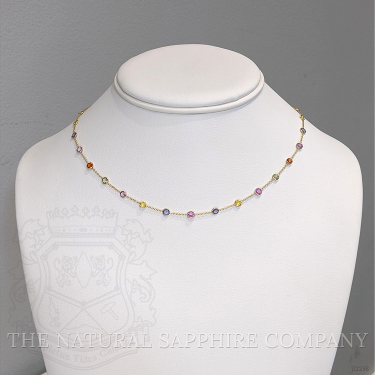 3.61 Ct. Multi Color Sapphire Bezel Necklace, 14K Yellow Gold