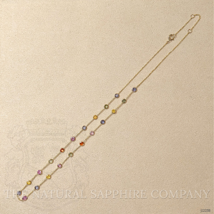 3.61 Ct. Multi Color Sapphire Bezel Necklace, 14K Yellow Gold