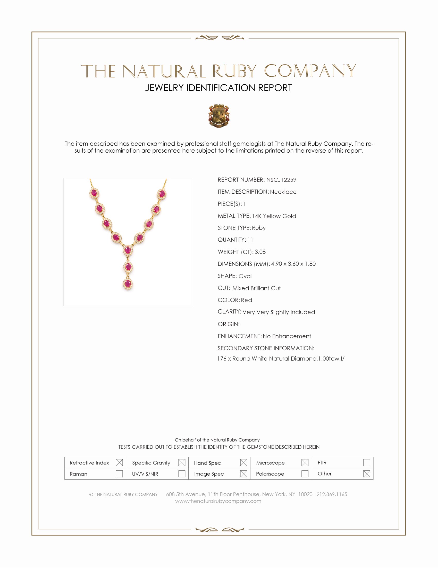 3.08 Ct. Ruby and Natural Diamond Pave Necklace, 14K Yellow Gold