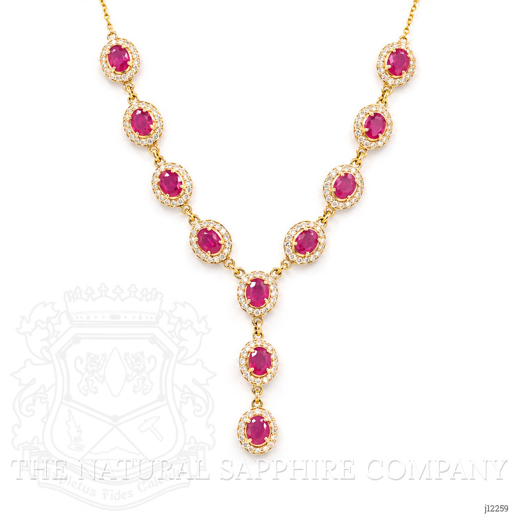3.08 Ct. Ruby and Natural Diamond Pave Necklace, 14K Yellow Gold