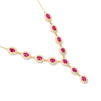 3.08 Ct. Ruby and Natural Diamond Pave Necklace, 14K Yellow Gold Image