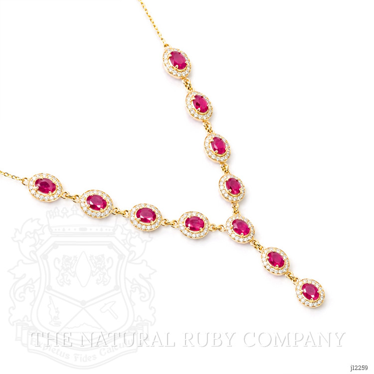 3.08 Ct. Ruby and Natural Diamond Pave Necklace, 14K Yellow Gold