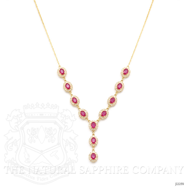 3.08 Ct. Ruby and Natural Diamond Pave Necklace, 14K Yellow Gold