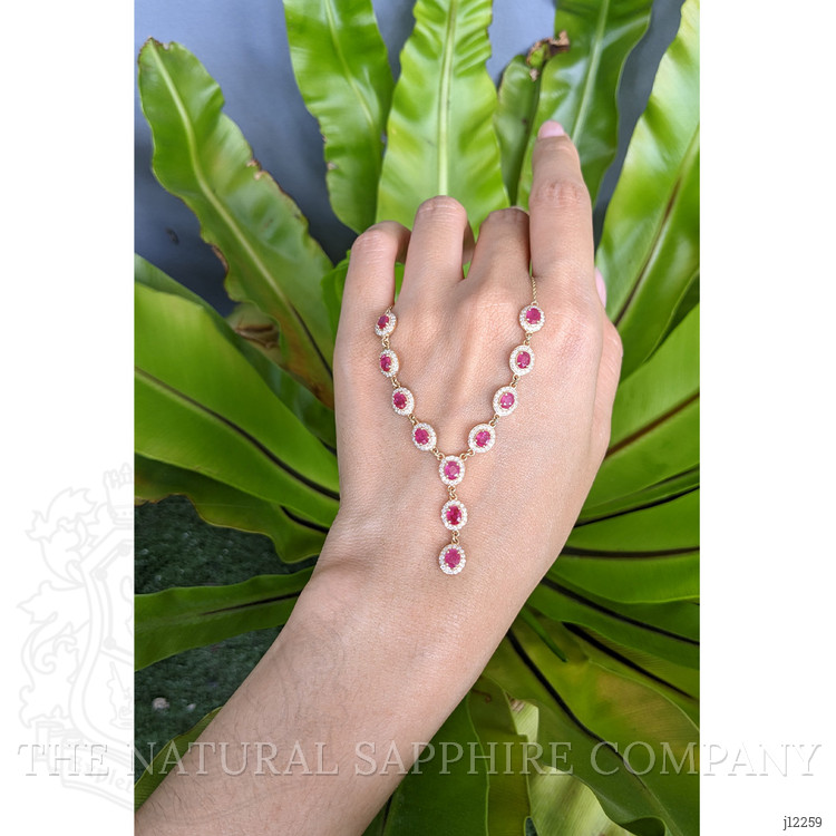 3.08 Ct. Ruby and Natural Diamond Pave Necklace, 14K Yellow Gold