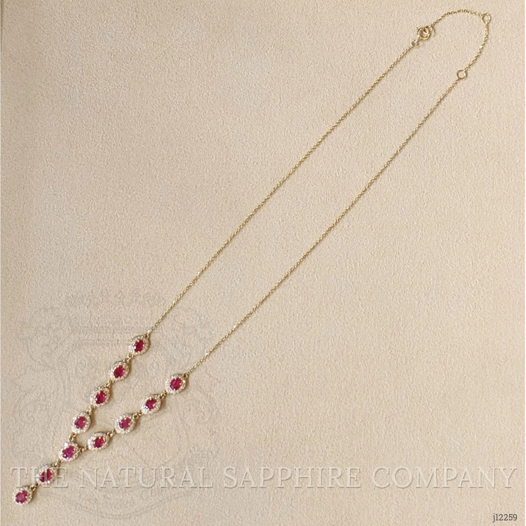 3.08 Ct. Ruby and Natural Diamond Pave Necklace, 14K Yellow Gold