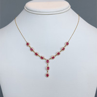3.08 Ct. Ruby and Natural Diamond Pave Necklace, 14K Yellow Gold Life Style