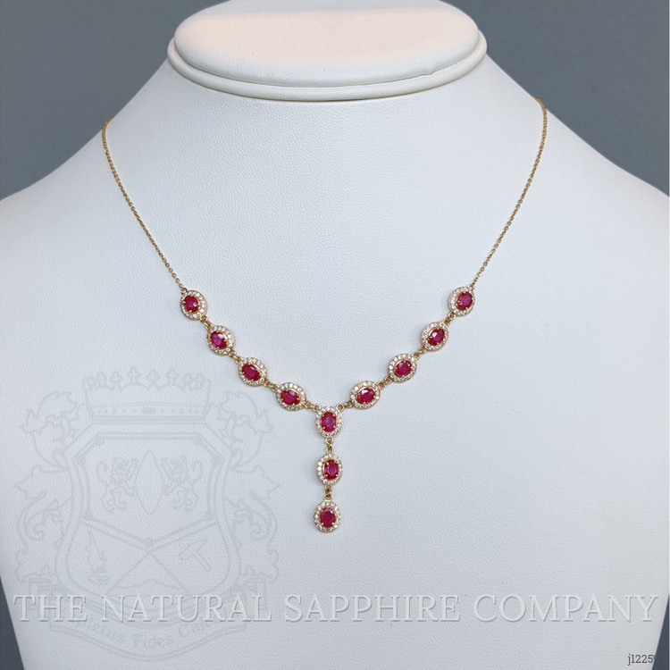 3.08 Ct. Ruby and Natural Diamond Pave Necklace, 14K Yellow Gold